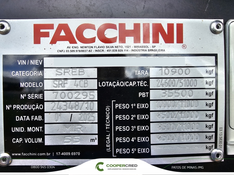 Basculante 4º Eixo Facchini 24/25 55m³ Com Pneus