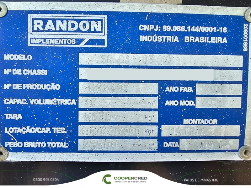 Basculante Randon 17/18 40m³ Lona Fácil