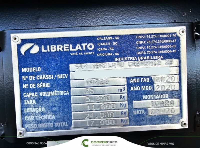Bicaçamba Librelato 2020 25m³ Lona Fácil