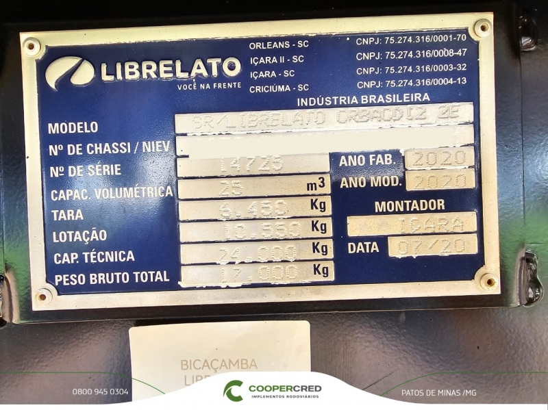 Bicaçamba Librelato 2020 25m³ Lona Fácil