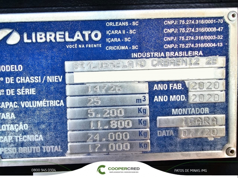 Bicaçamba Librelato 2020 25m³ Lona Fácil