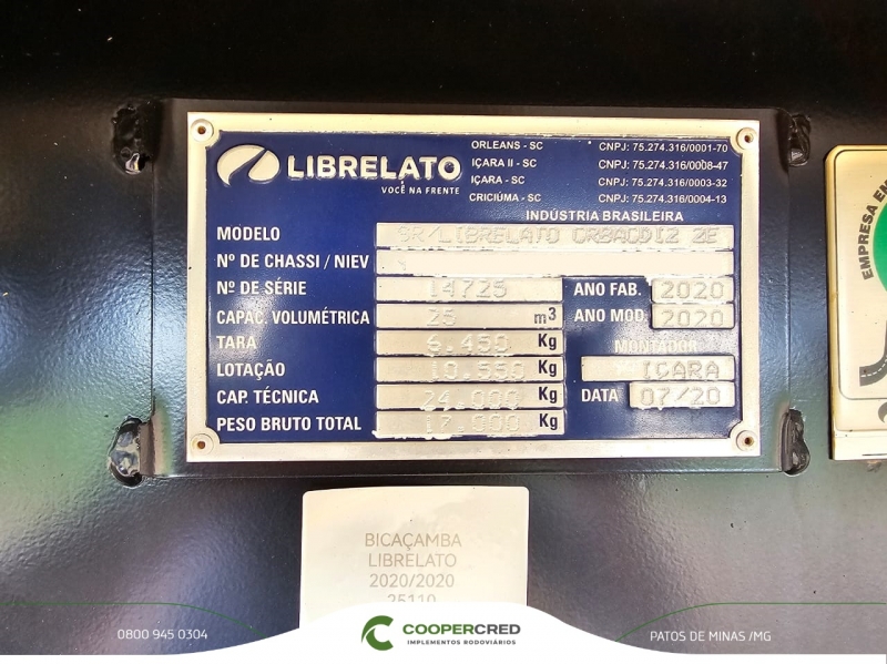 Bicaçamba Librelato 2020 25m³ Lona Fácil
