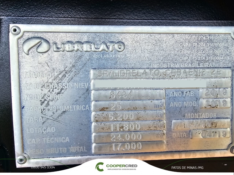Bicaçamba Librelato 25m³ 2019 Lona Fácil