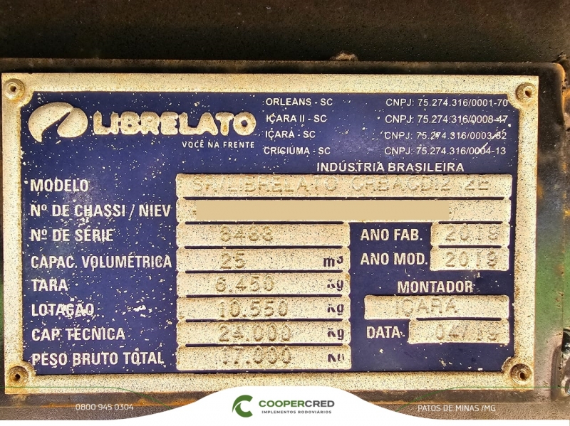 Bicaçamba Librelato 25m³ 2019 Lona Fácil