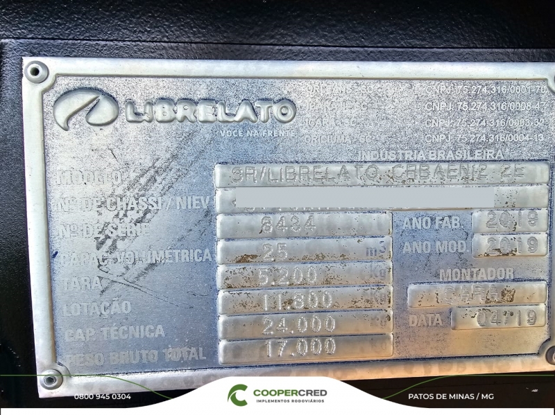 Bicaçamba Librelato 25m³ 2019 Lona Fácil Revisada