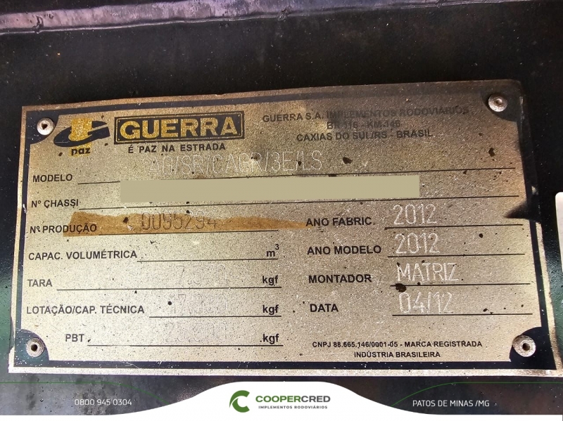 Graneleira Guerra 12/12 Assoalho de Comp. 12,40m x 1,60m