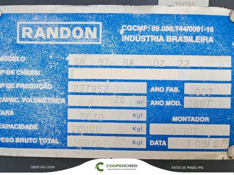 Bicaçamba Randon 2007 Lona Fácil 20m³ + Fominha