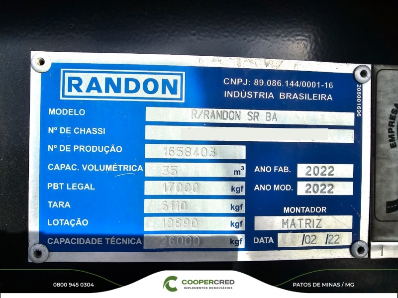 Rodocaçamba Randon 35m³ 22/22 C/ Lona Fácil