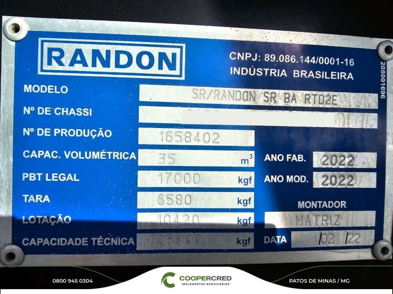 Rodocaçamba Randon 35m³ 22/22 C/ Lona Fácil