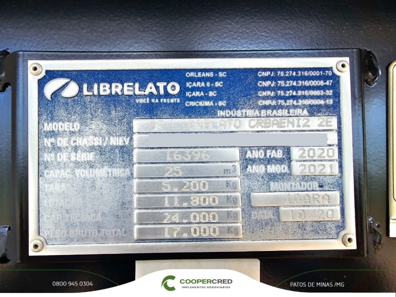 Bicaçamba Librelato 25m³ 20/21 Revisada Lona Fácil