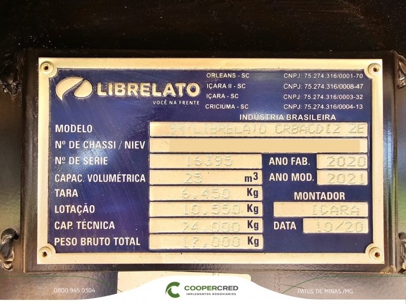 Bicaçamba Librelato 25m³ 20/21 Revisada Lona Fácil