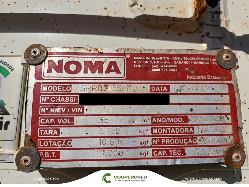 Rodocaçamba Noma 21/21 35m³ Com Lona Fácil