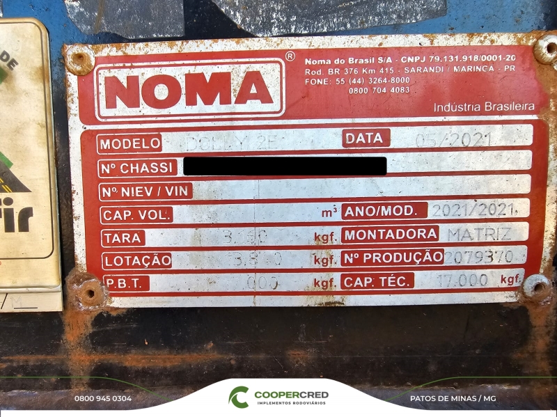Rodocaçamba Noma 21/21 35m³ Com Lona Fácil