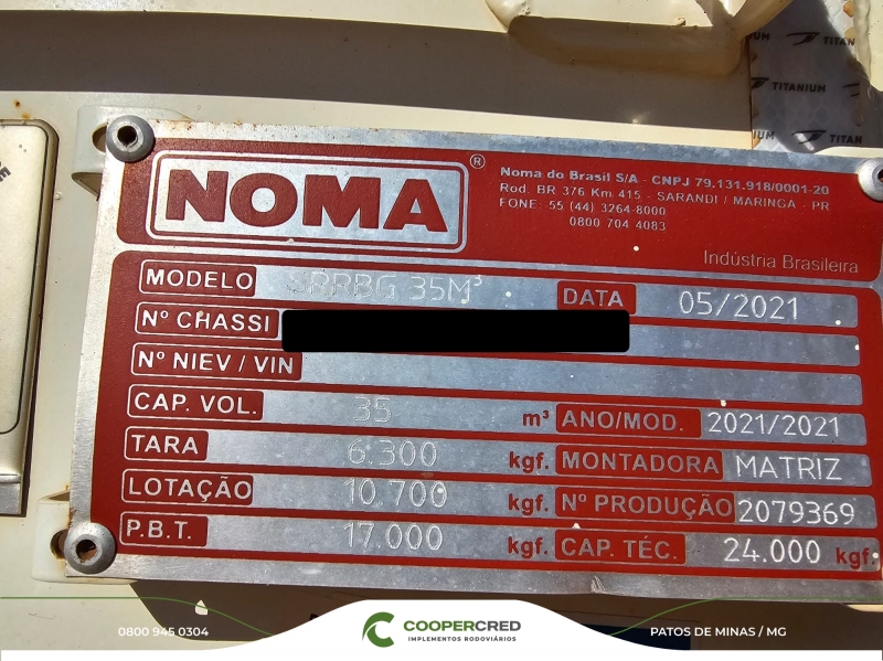 Rodocaçamba Noma 21/21 35m³ Com Lona Fácil