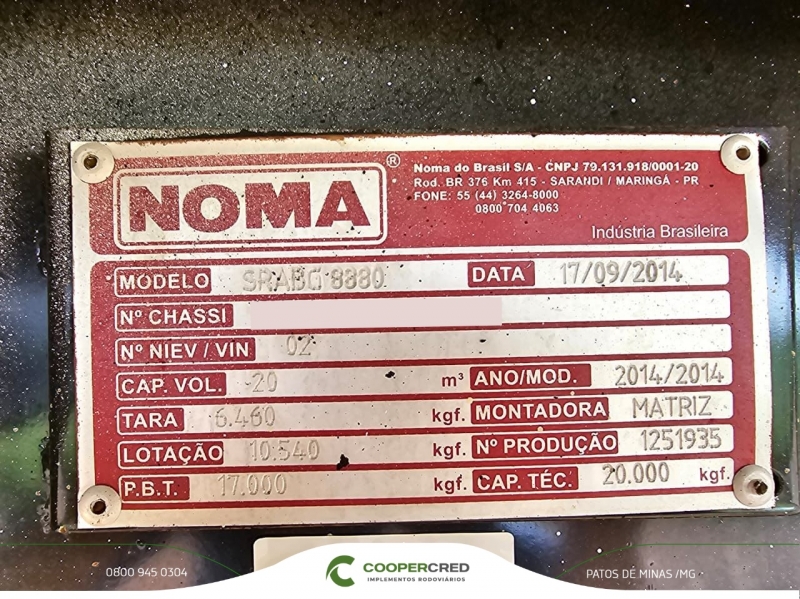 Bicaçamba Noma 14/14 20m³ + Fominha 4 Eixos Lona Fácil