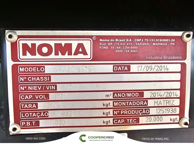 Bicaçamba Noma 14/14 20m³ + Fominha 4 Eixos Lona Fácil