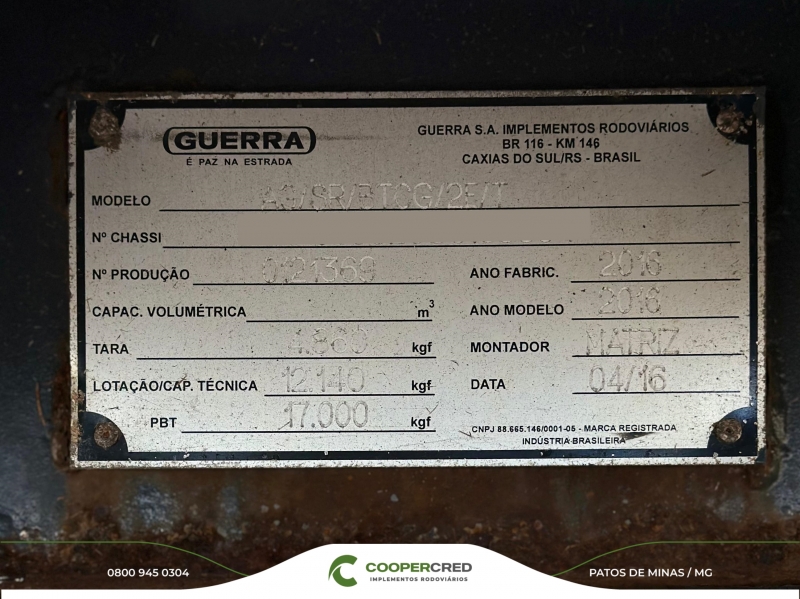 Bitrem Graneleiro Guerra 2016 7,10m x 1,80m 4 Eixos