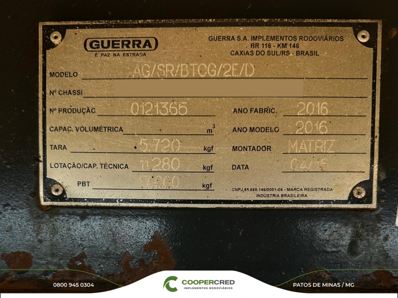 Bitrem Graneleiro Guerra 2016 7,10m x 1,80m 4 Eixos