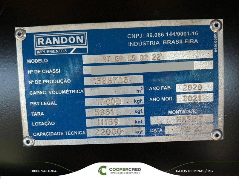 Rodotrem Graneleiro Randon 20/21 Assoalho Comp. Novo