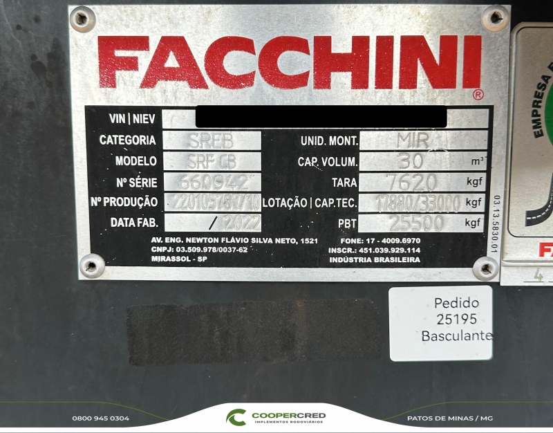 Basculante Facchini 2022 30m³ Revisada