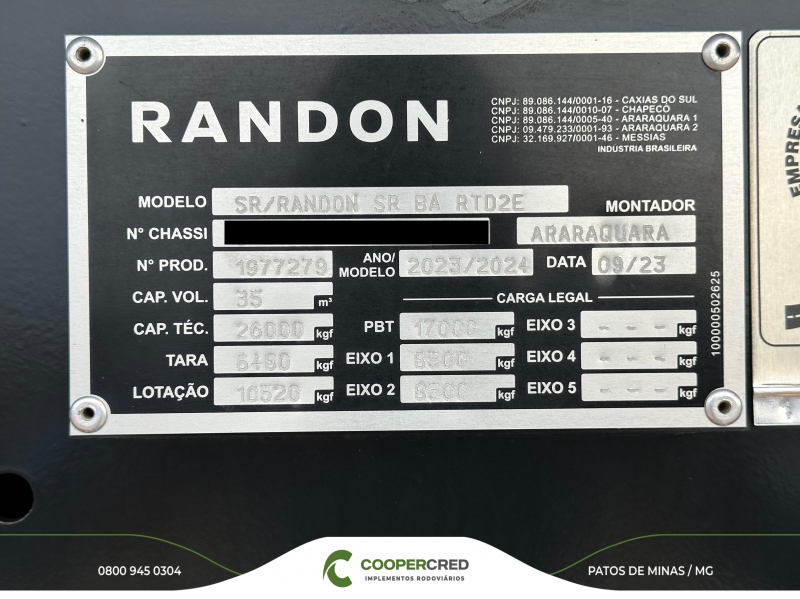 Rodocaçamba Randon 23/24 New R Com Pneus + LONA FÁCIL