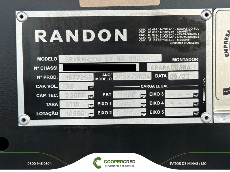 Rodocaçamba Randon 23/24 New R Com Pneus + LONA FÁCIL