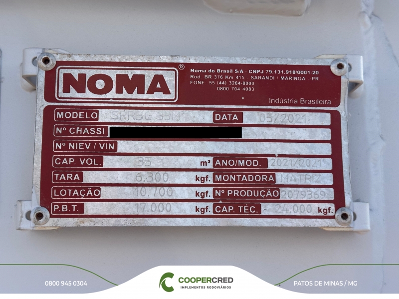 Rodocaçamba Basculante Noma 21/21 35m³ C/ Lona Fácil