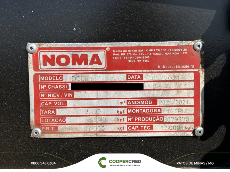 Rodocaçamba Basculante Noma 21/21 35m³ C/ Lona Fácil
