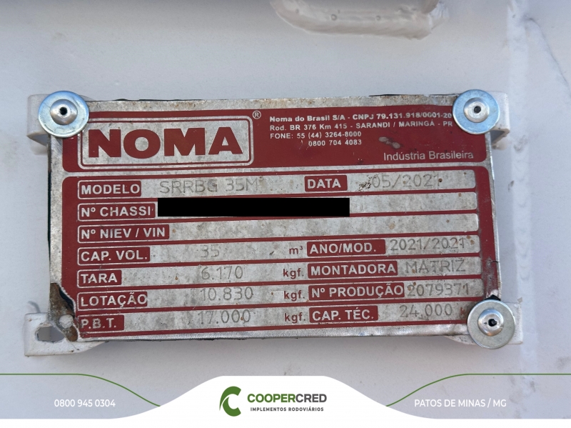 Rodocaçamba Basculante Noma 21/21 35m³ C/ Lona Fácil
