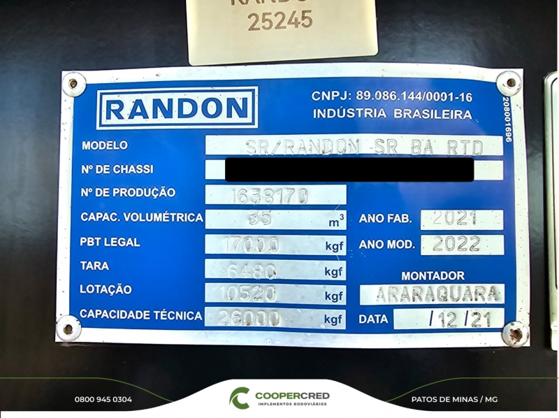 Rodocaçamba Randon 21/22 Com Pneus REPASSE
