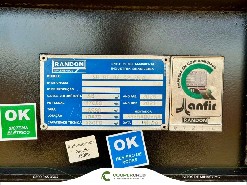 Rodocaçamba Randon 20/21 Revisado Lona Fácil Nova
