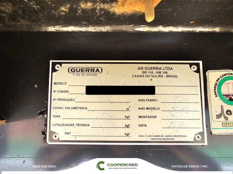 Graneleira 4º Eixo Guerra Seminova 2022 14,00m x 1,80m