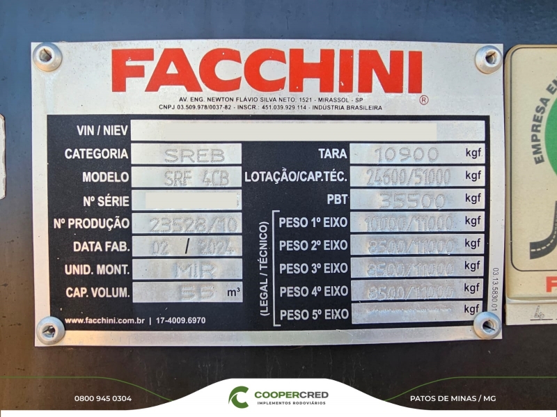 Basculante 4º Eixo Facchini 2024 Revisada 55m³ Lona Fácil