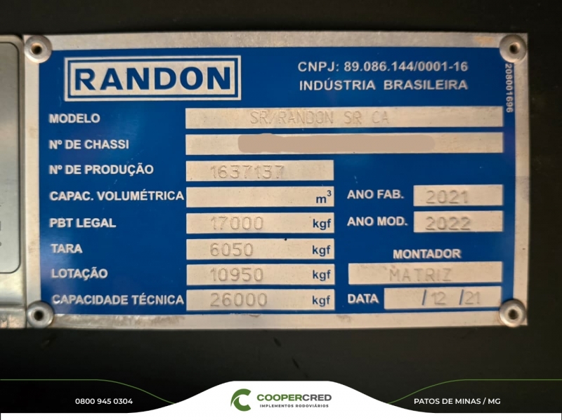 Rodotrem Graneleiro Randon Branca 21/22 9,40 x 1,80m