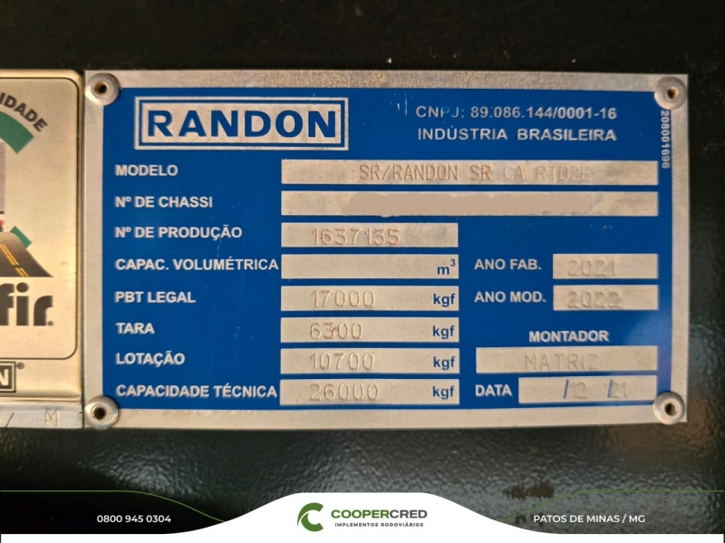 Rodotrem Graneleiro Randon Branca 21/22 9,40 x 1,80m
