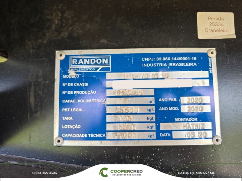 Graneleira Randon Branca 2020/2020 12,40 x 1,80 m