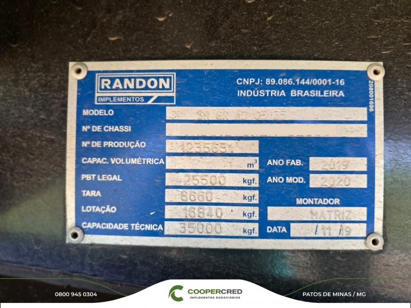 Graneleira Randon 19/20 12,40m x 1,80m Assoalho de Chapa