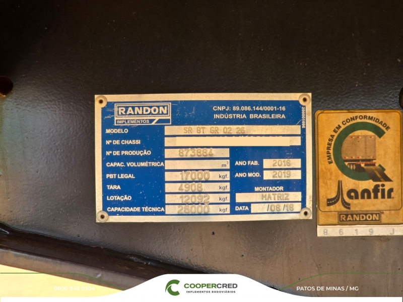 Bitrem Graneleiro Randon 2018/2019 7,10m x 1,80m
