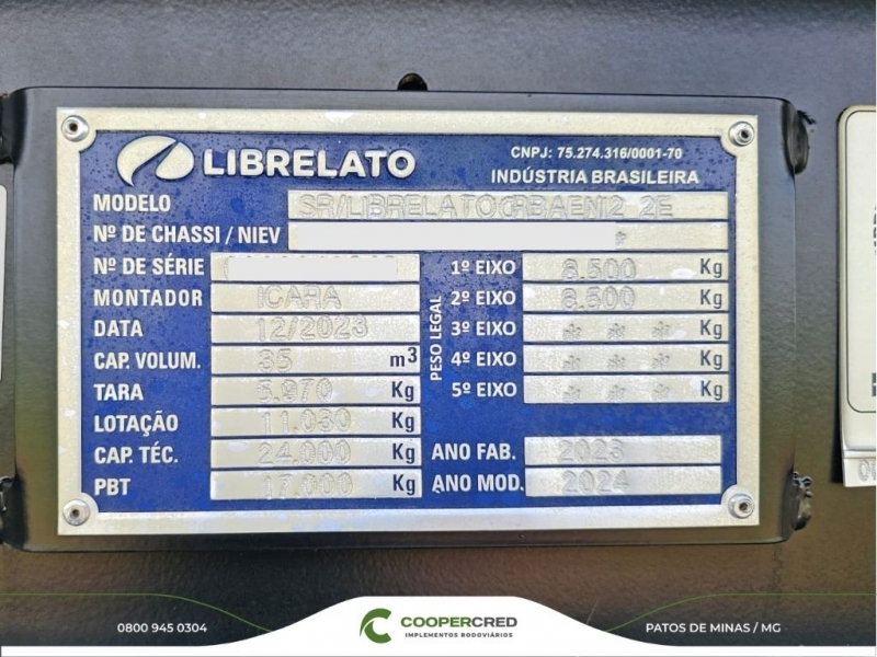 Rodoçacamba Librelato Preta com Pneus e Lona Fácil 23/24