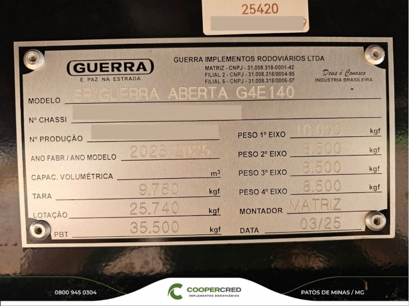 Graneleira 4º Eixo Guerra Preta 25/25 Assoalho de Chapa