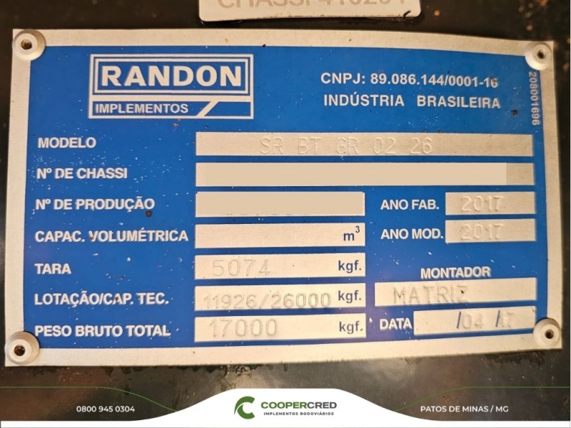 Bitrem Graneleiro Randon 17/17 7,50m x 1,80m