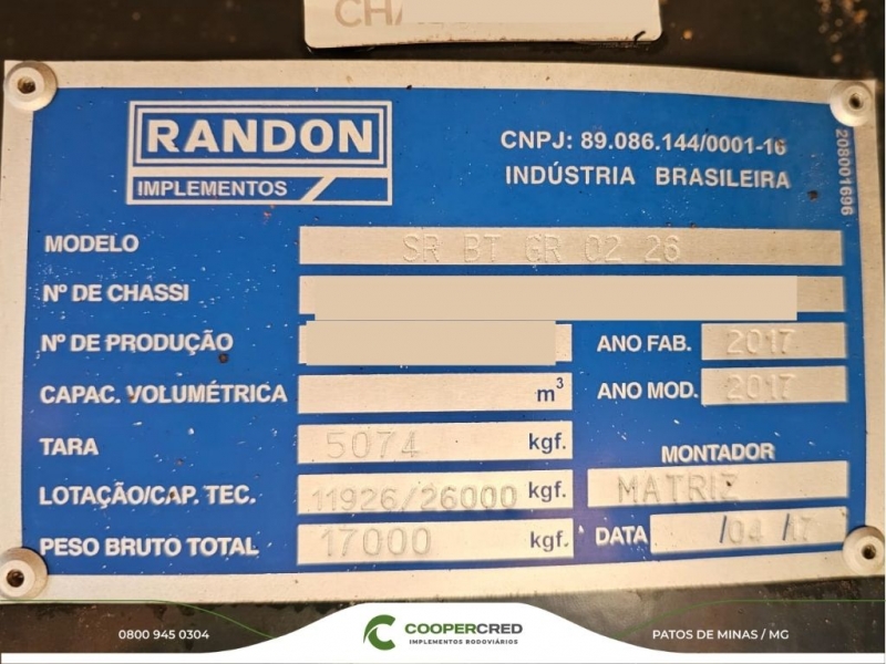 Bitrem Graneleiro Randon 17/17 7,50m x 1,80m