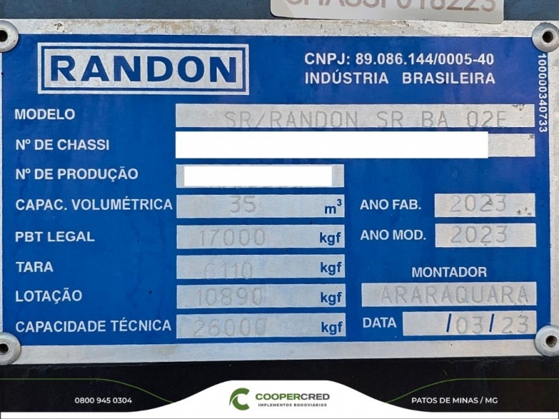 Rodocaçamba Randon 2023 c/ Tecnil e Lona Fácil
