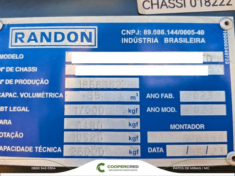 Rodocaçamba Randon 2023 c/ Tecnil e Lona Fácil