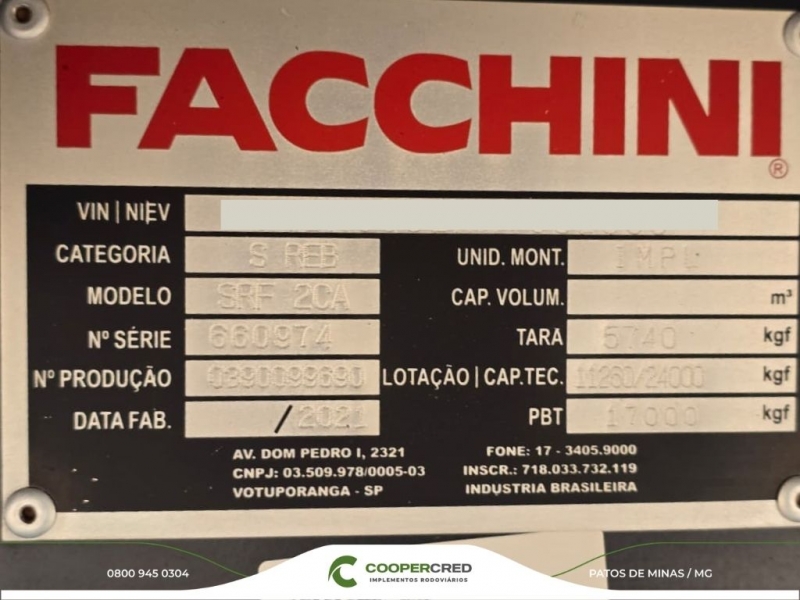 Rodotrem Graneleiro Facchini Preta 2021 Assoalho de Chapa