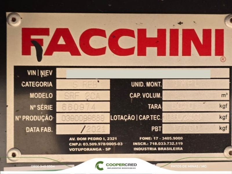 Rodotrem Graneleiro Facchini Preta 2021 Assoalho de Chapa