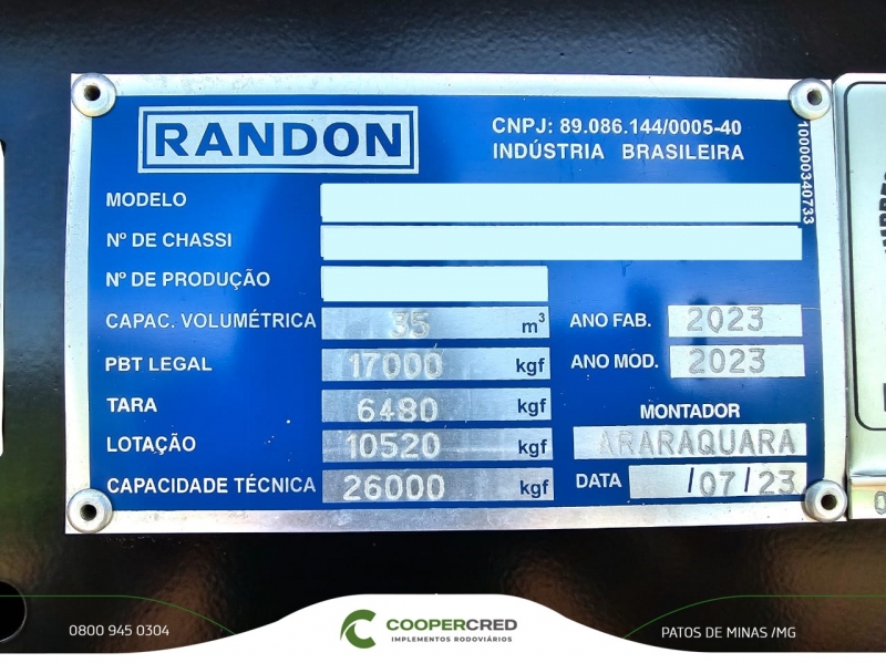 Rodocaçamba Randon Branca 23/23 sem pneus