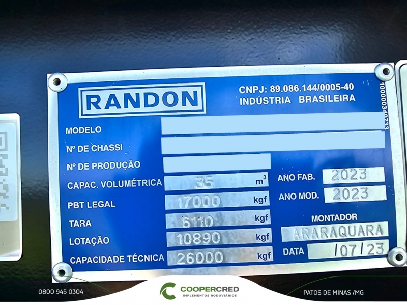 Rodocaçamba Randon Branca 23/23 sem pneus