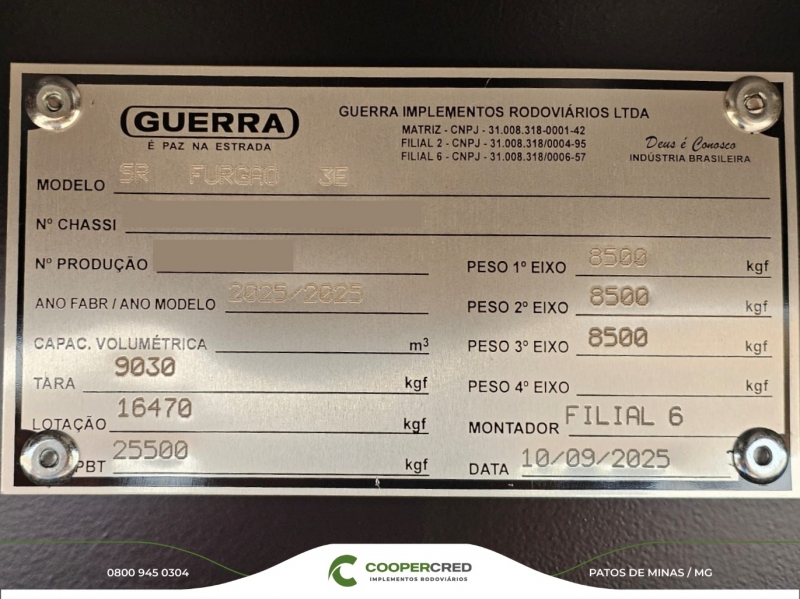 Baú Guerra Alumínio 2026/2026 3 Eixos sem Porta Lateral