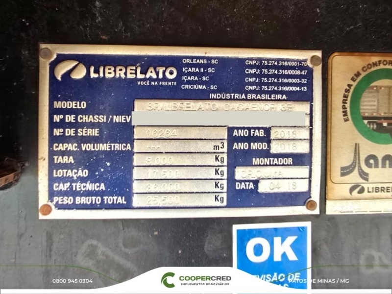 Graneleira 3 Eixos Librelato 2018 13,50m x 1,80m